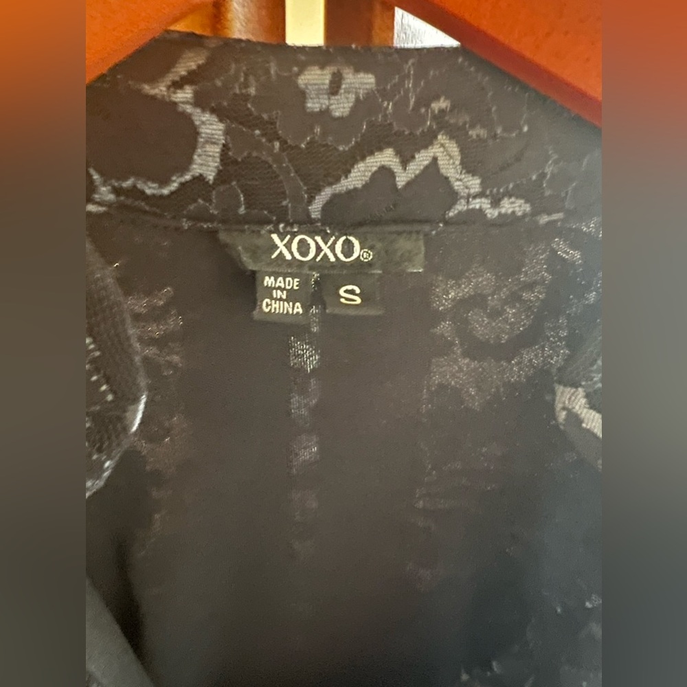 Xoxo y2k vintage black lace open front mandarin collar ruched tank top - Picture 6 of 8